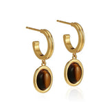 Tiger's Eye Stone Hoop Drop Earrings gembea jewelry