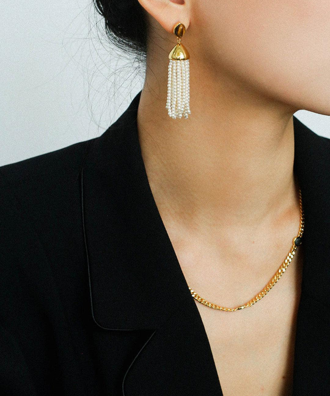 Tiger Eye Stone Princess Tassel Pearl Earrings - Gembea Jewelry