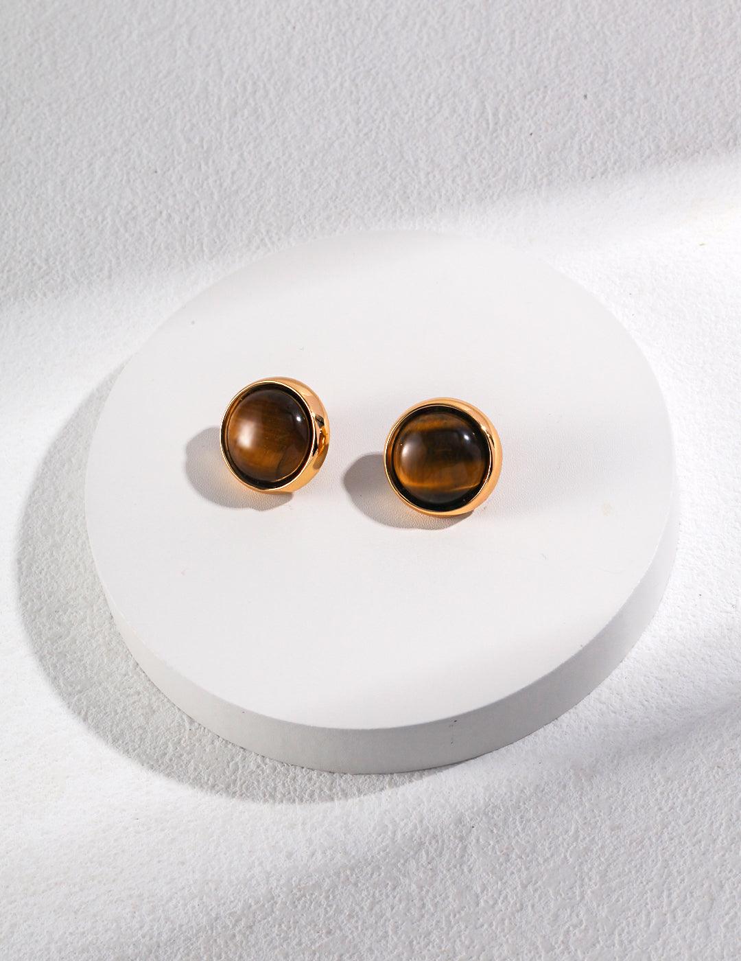 Cat's Eye Effect of the Tiger's Eye Earrings - Gembea Jewelry