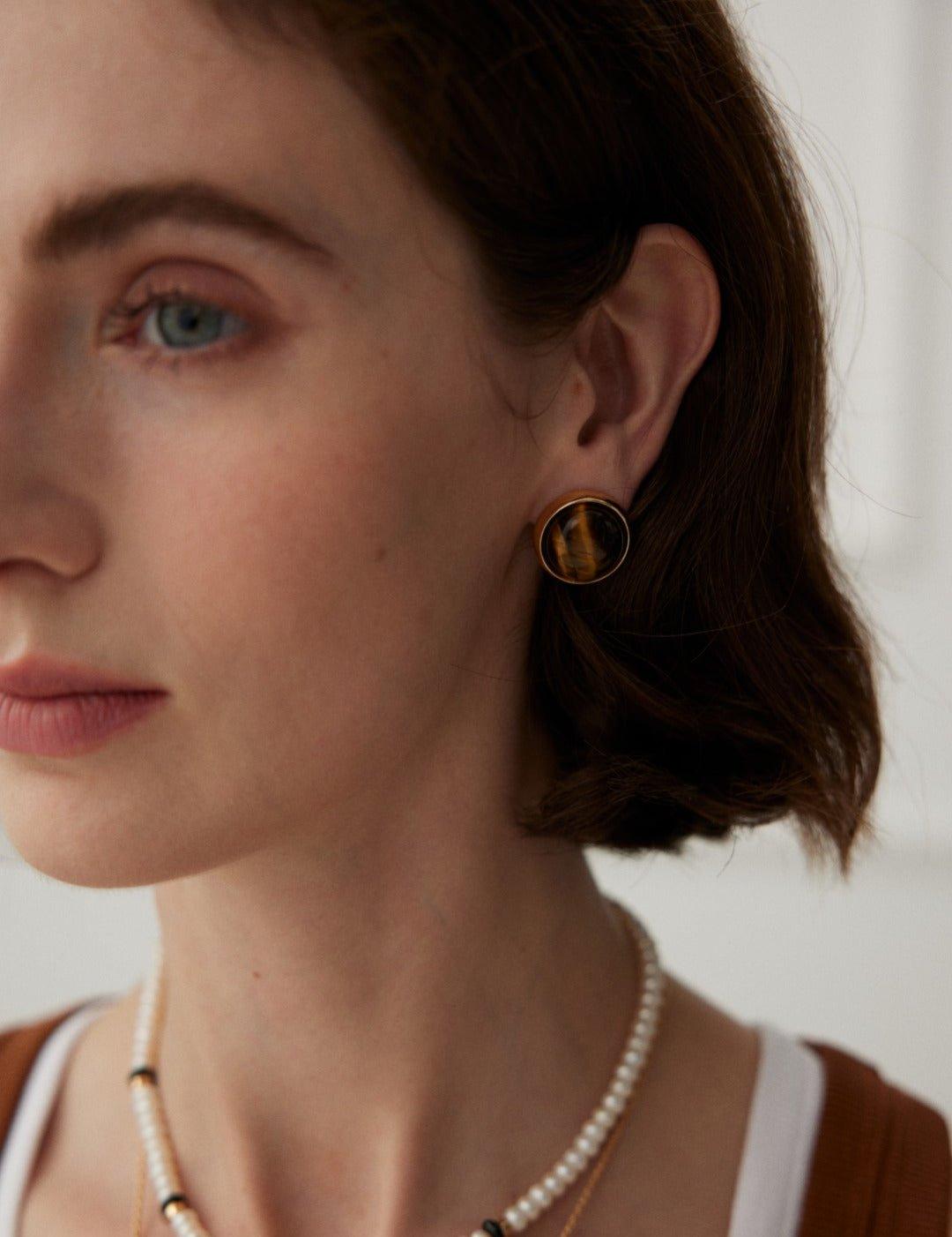 Cat's Eye Effect of the Tiger's Eye Earrings - Gembea Jewelry