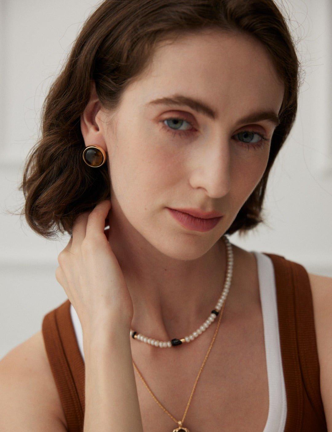 Cat's Eye Effect of the Tiger's Eye Earrings - Gembea Jewelry