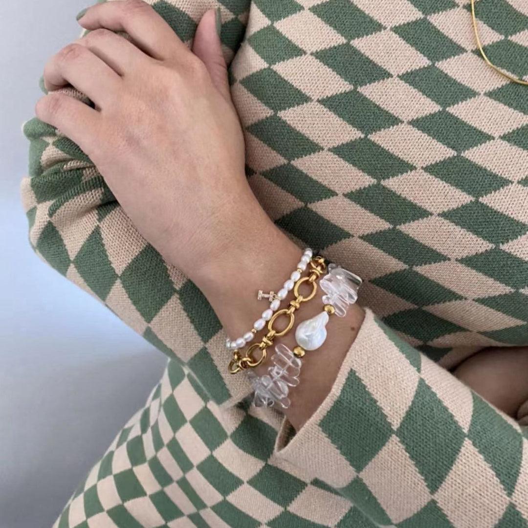 Sea's Embrace Series Crystal Baroque Pearl Bracelet - Gembea Jewelry