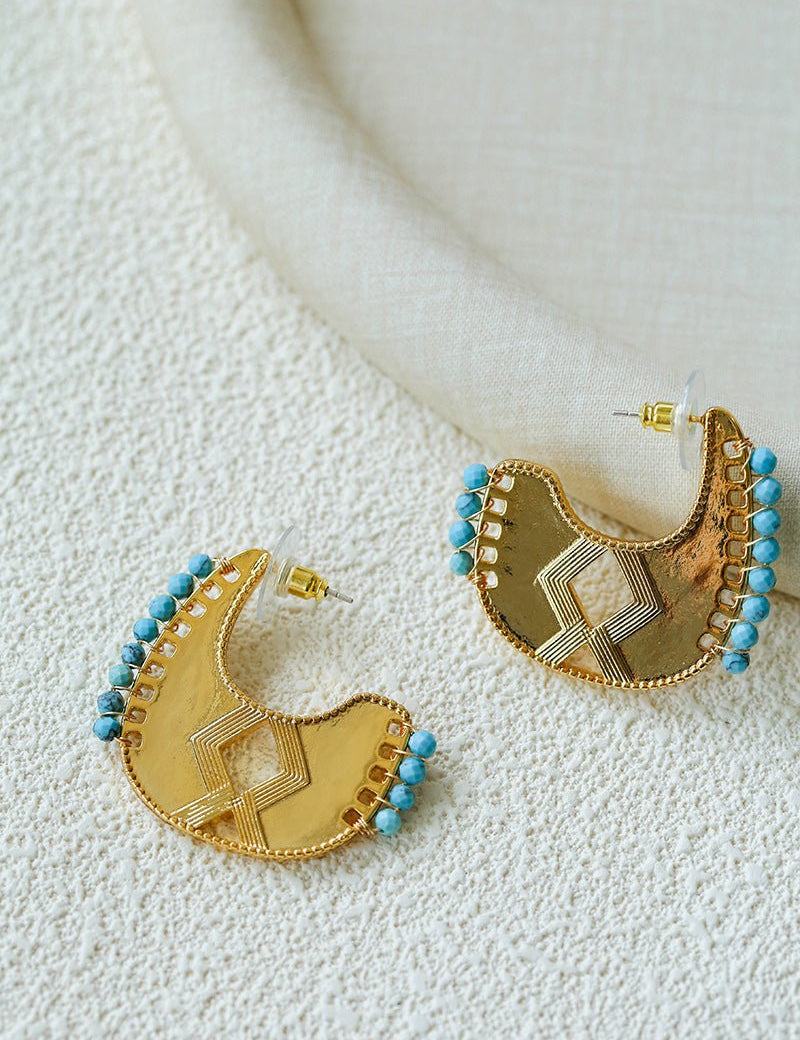 Tribal Echo Carved Totem Cutout Gold Silver Earrings gembea jewelry