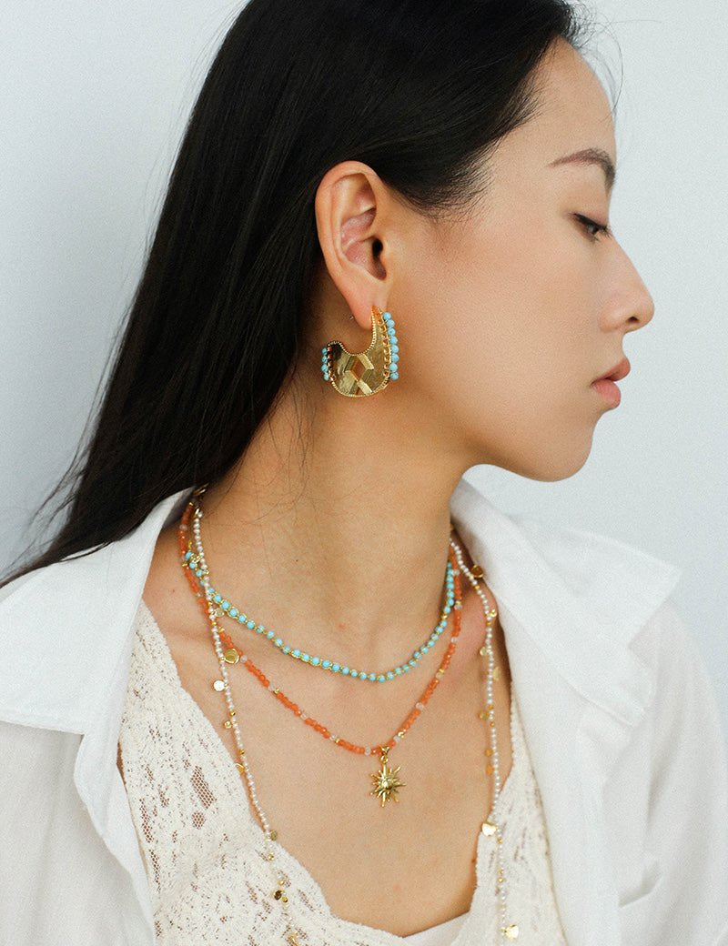 Tribal Echo Carved Totem Cutout Gold Silver Earrings gembea jewelry