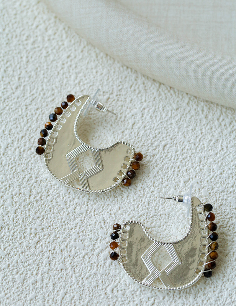 Tribal Echo Carved Totem Cutout Gold Silver Earrings gembea jewelry