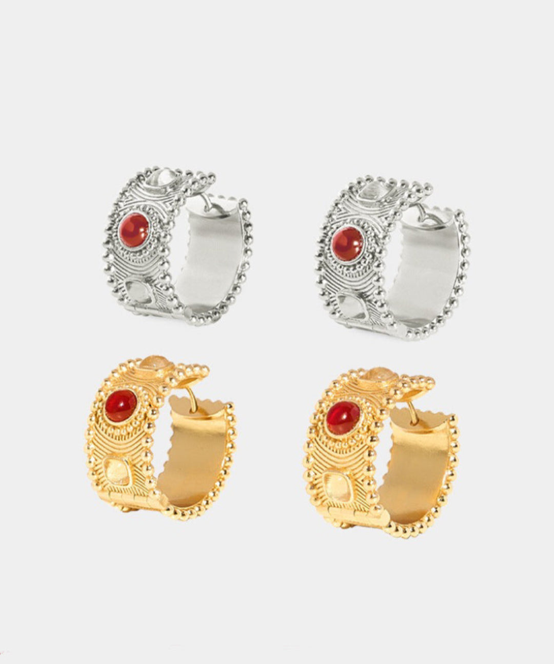 Tribal Totem Gemstone Gold Silver Hoop Earrings gembea jewelry