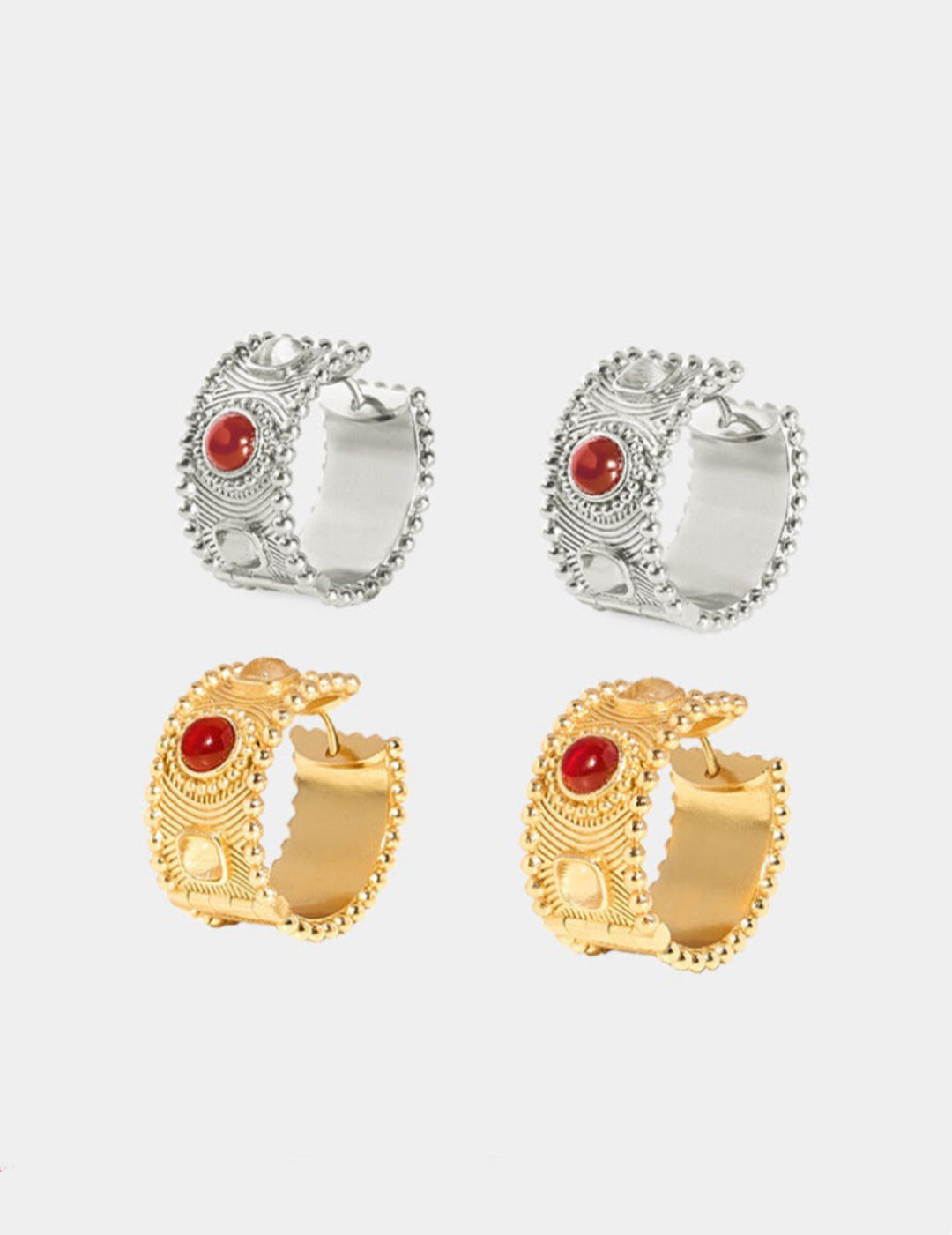 Tribal Totem Gemstone Gold Silver Hoop Earrings gembea jewelry