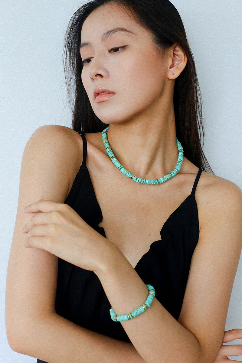Turquoise Spaceship Stone Beaded Necklace gembea jewelry