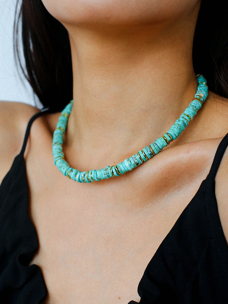 Turquoise Spaceship Stone Beaded Necklace gembea jewelry