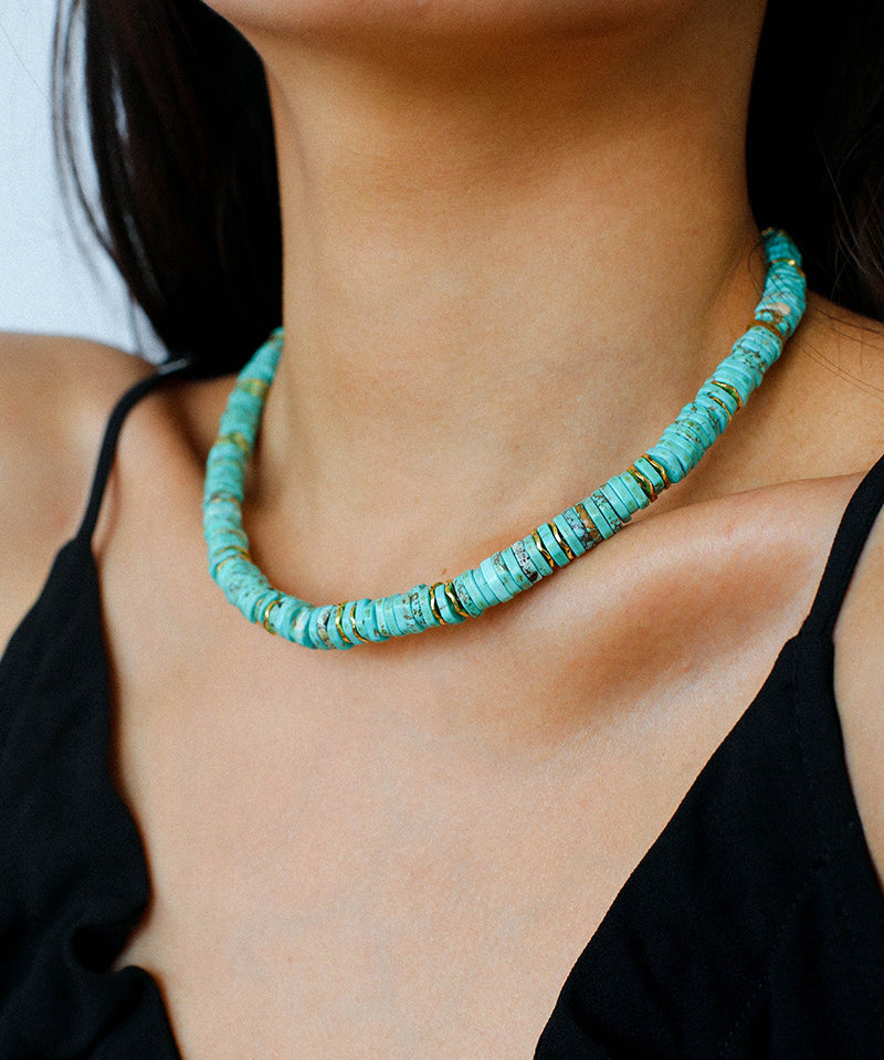 Turquoise Spaceship Stone Beaded Necklace gembea jewelry