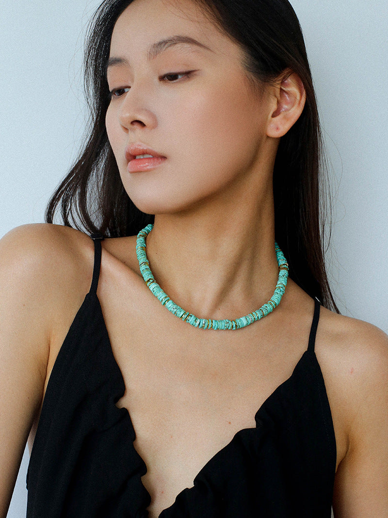 Turquoise Spaceship Stone Beaded Necklace gembea jewelry