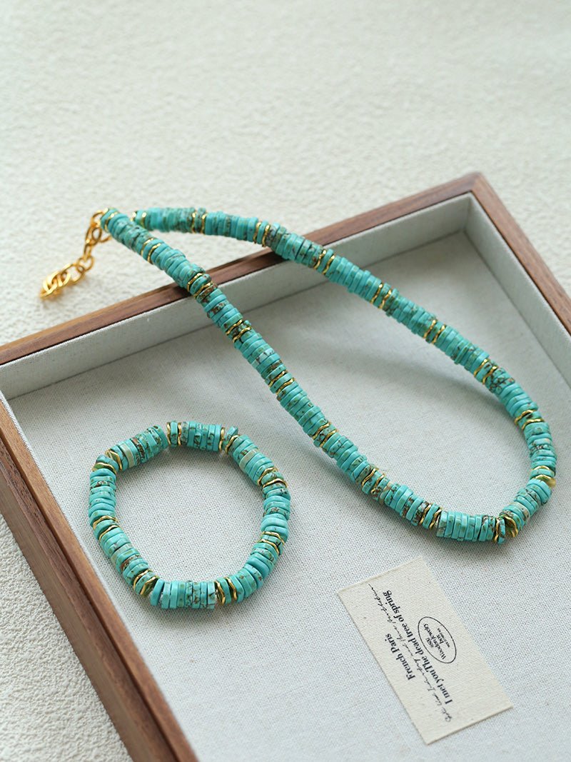 Turquoise Spaceship Stone Beaded Necklace gembea jewelry