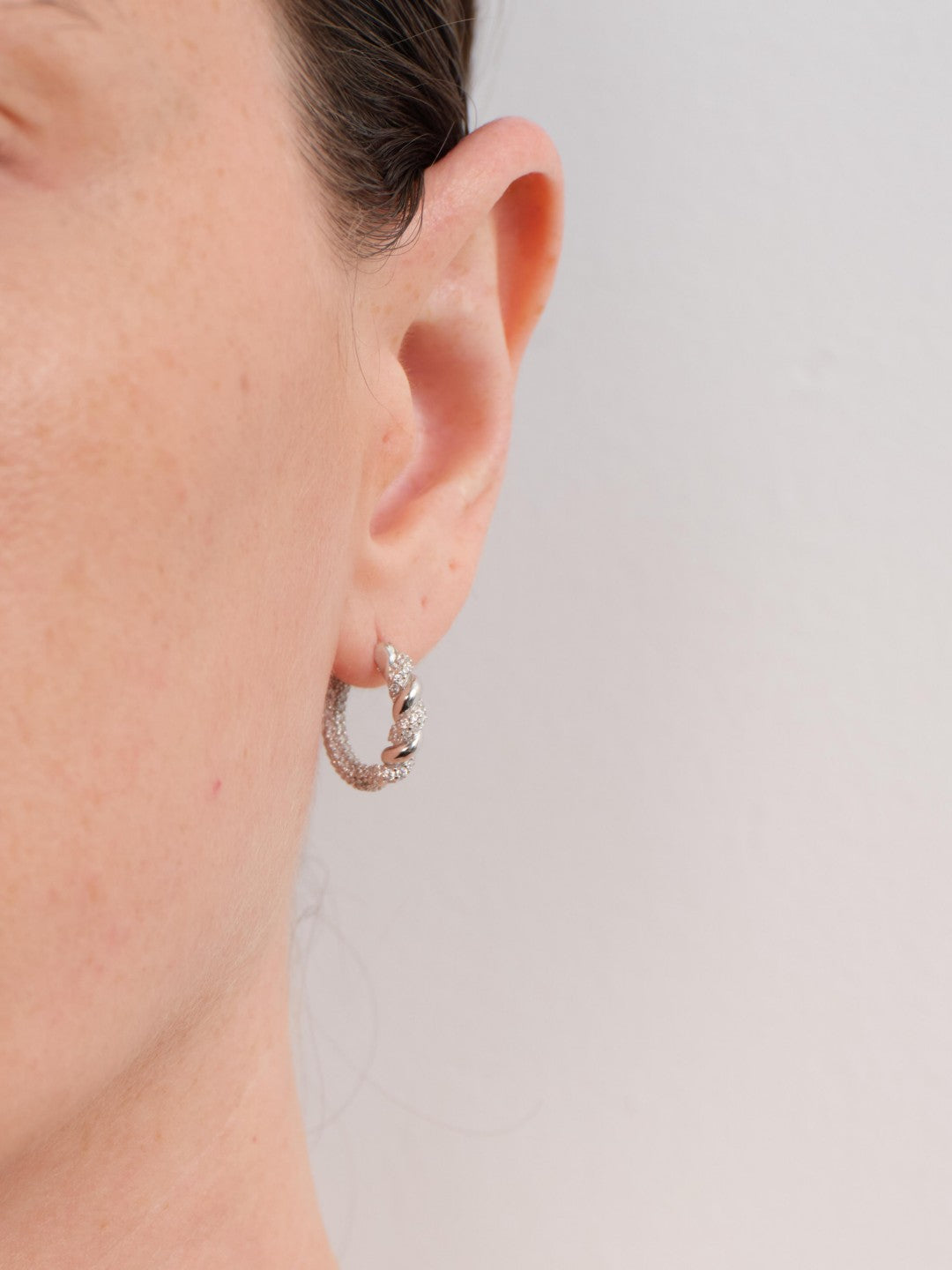 Twist Radiance Mini Hoop Earrings-Silver gembea jewelry