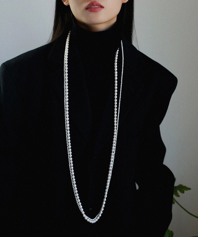 Two-layer Large Small Pearl Long Necklaces gembea jewelry