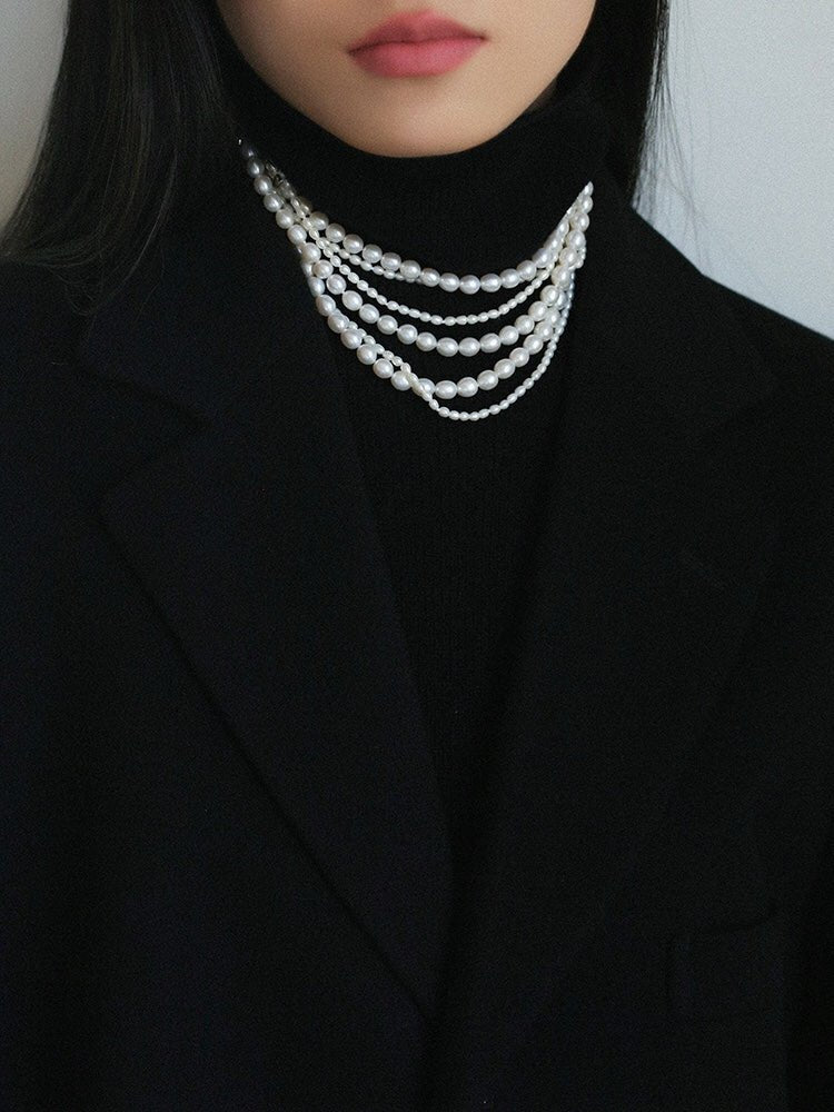 Two-layer Large Small Pearl Long Necklaces gembea jewelry