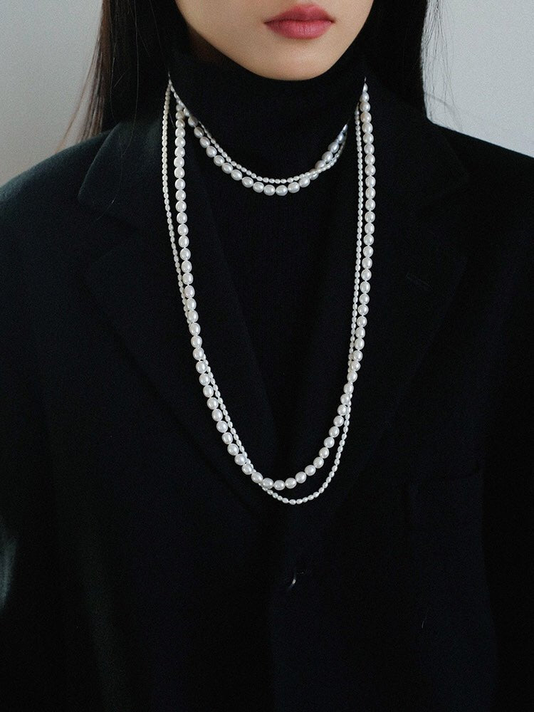 Two-layer Large Small Pearl Long Necklaces gembea jewelry