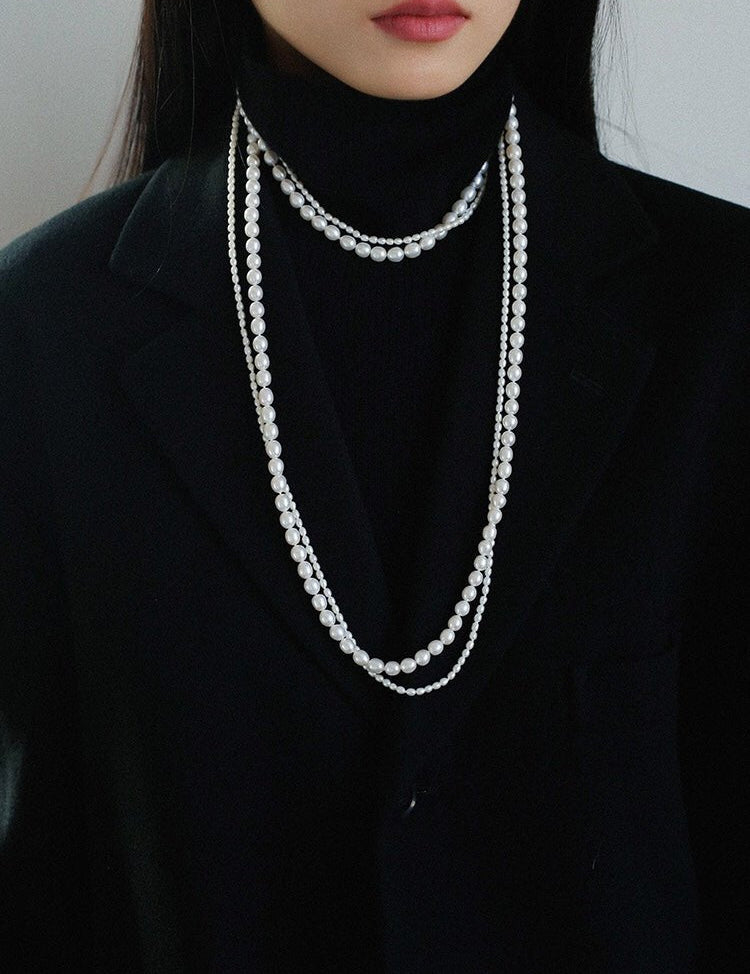 Two-layer Large Small Pearl Long Necklaces gembea jewelry