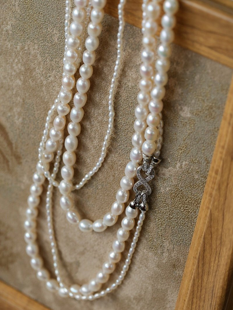 Two-layer Large Small Pearl Long Necklaces gembea jewelry