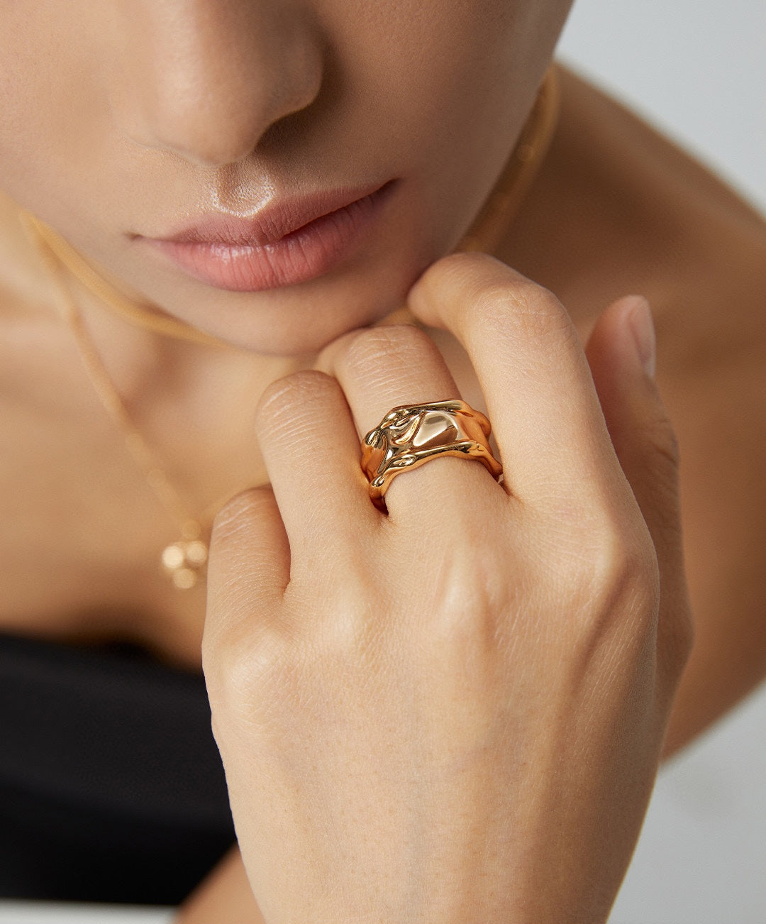 Undulating Irregular Wide Face Gold Silver Ring gembea jewelry