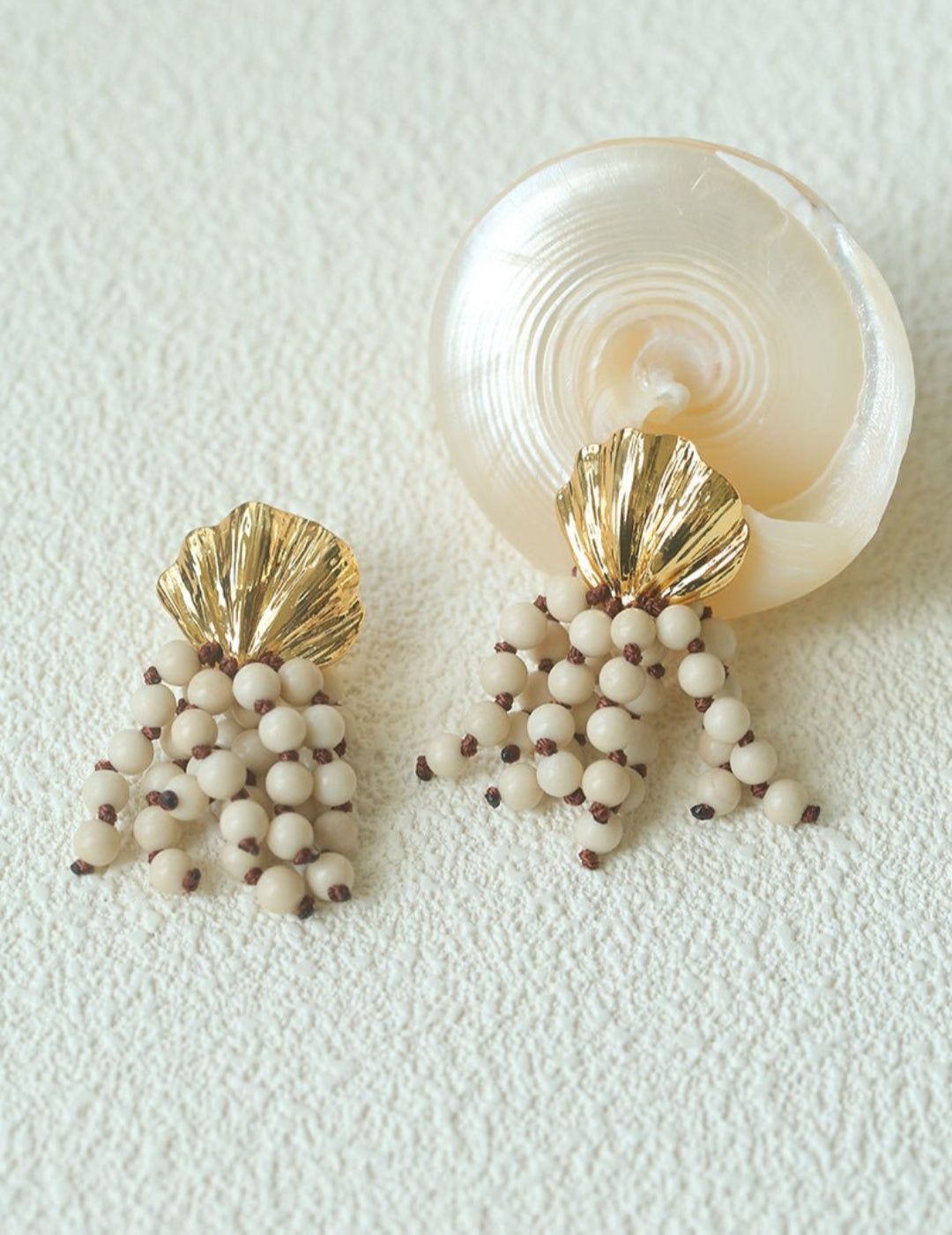 Vacation White Fossil Bead Tassel Earrings gembea jewelry
