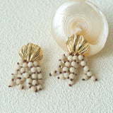 Vacation White Fossil Bead Tassel Earrings gembea jewelry
