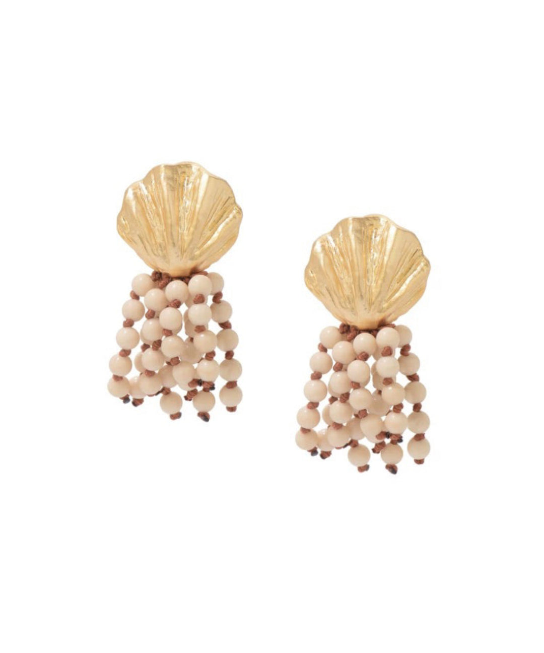 Vacation White Fossil Bead Tassel Earrings gembea jewelry
