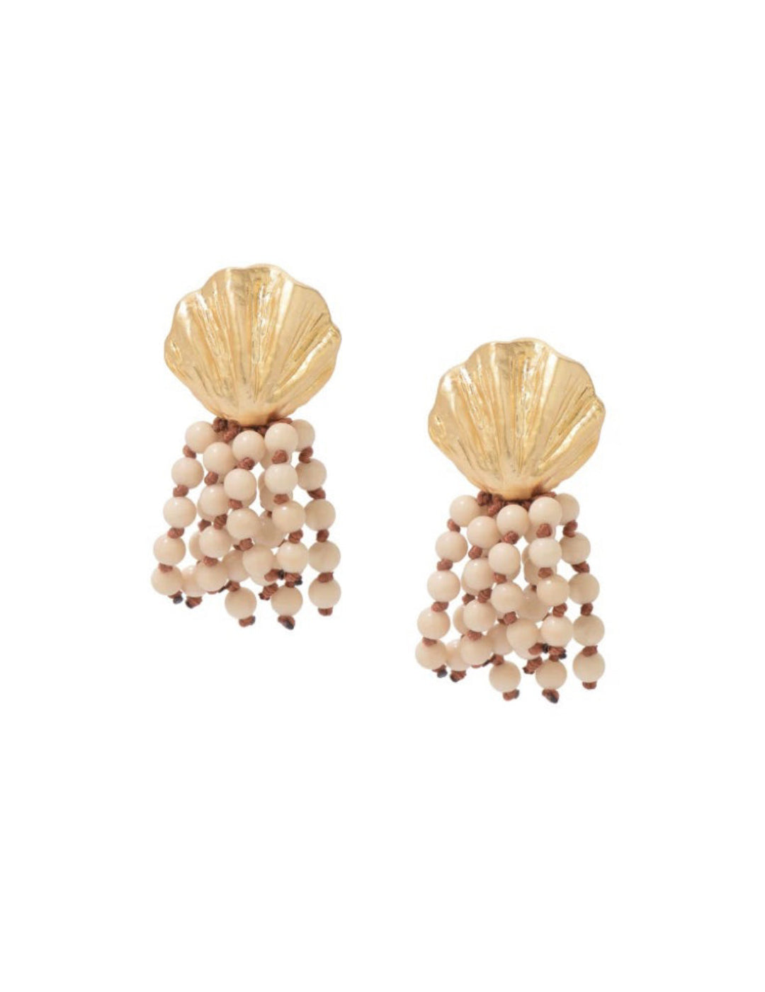 Vacation White Fossil Bead Tassel Earrings gembea jewelry