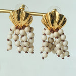 Vacation White Fossil Bead Tassel Earrings gembea jewelry