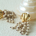 Vacation White Fossil Bead Tassel Earrings gembea jewelry