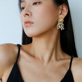 Vacation White Fossil Bead Tassel Earrings gembea jewelry