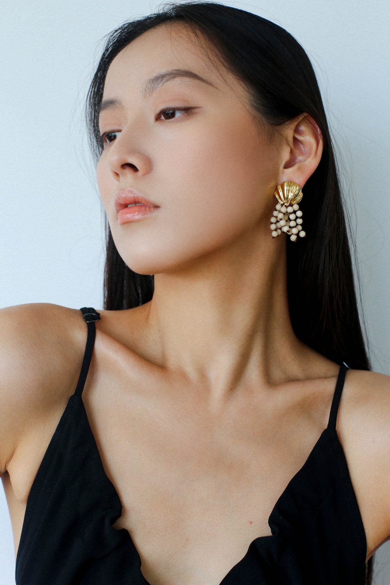 Vacation White Fossil Bead Tassel Earrings gembea jewelry