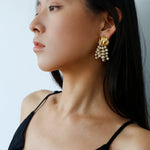 Vacation White Fossil Bead Tassel Earrings gembea jewelry