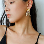Vacation White Fossil Bead Tassel Earrings gembea jewelry