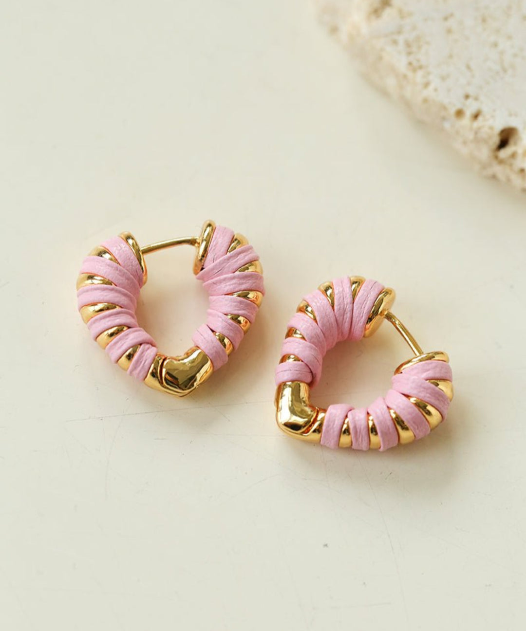 Valentine's Day Pink Woven Heart Earrings gembea jewelry