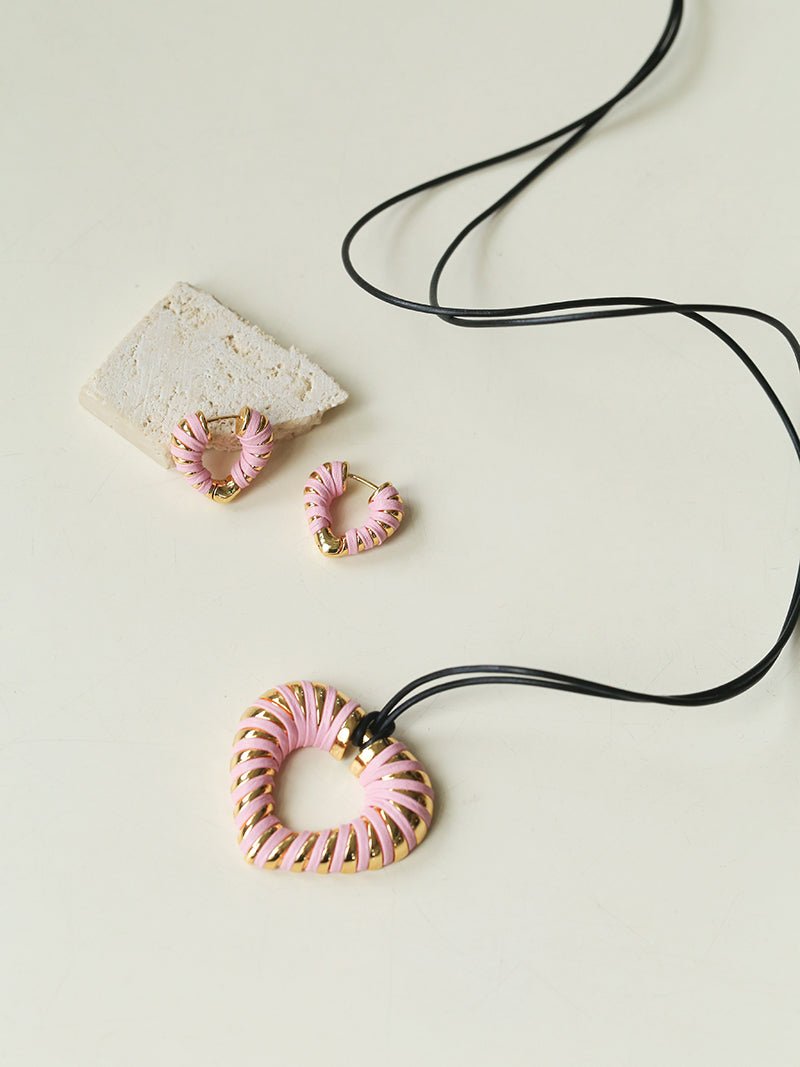 Valentine's Day Pink Woven Heart Earrings gembea jewelry
