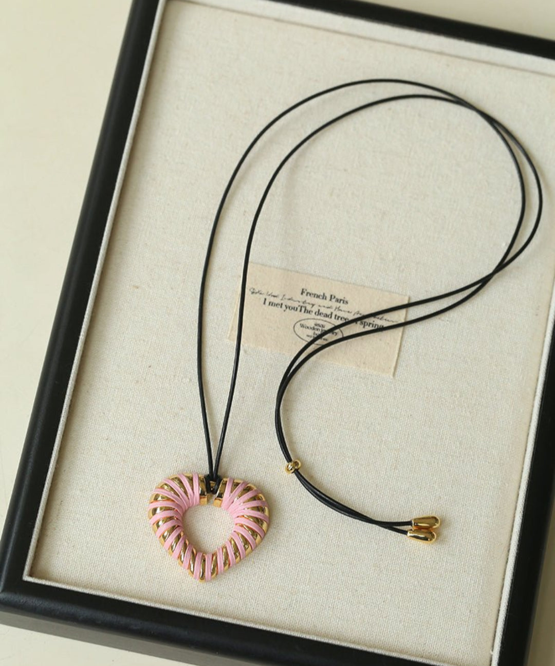 Valentine's Day Pink Woven Heart Pendant Necklace gembea jewelry