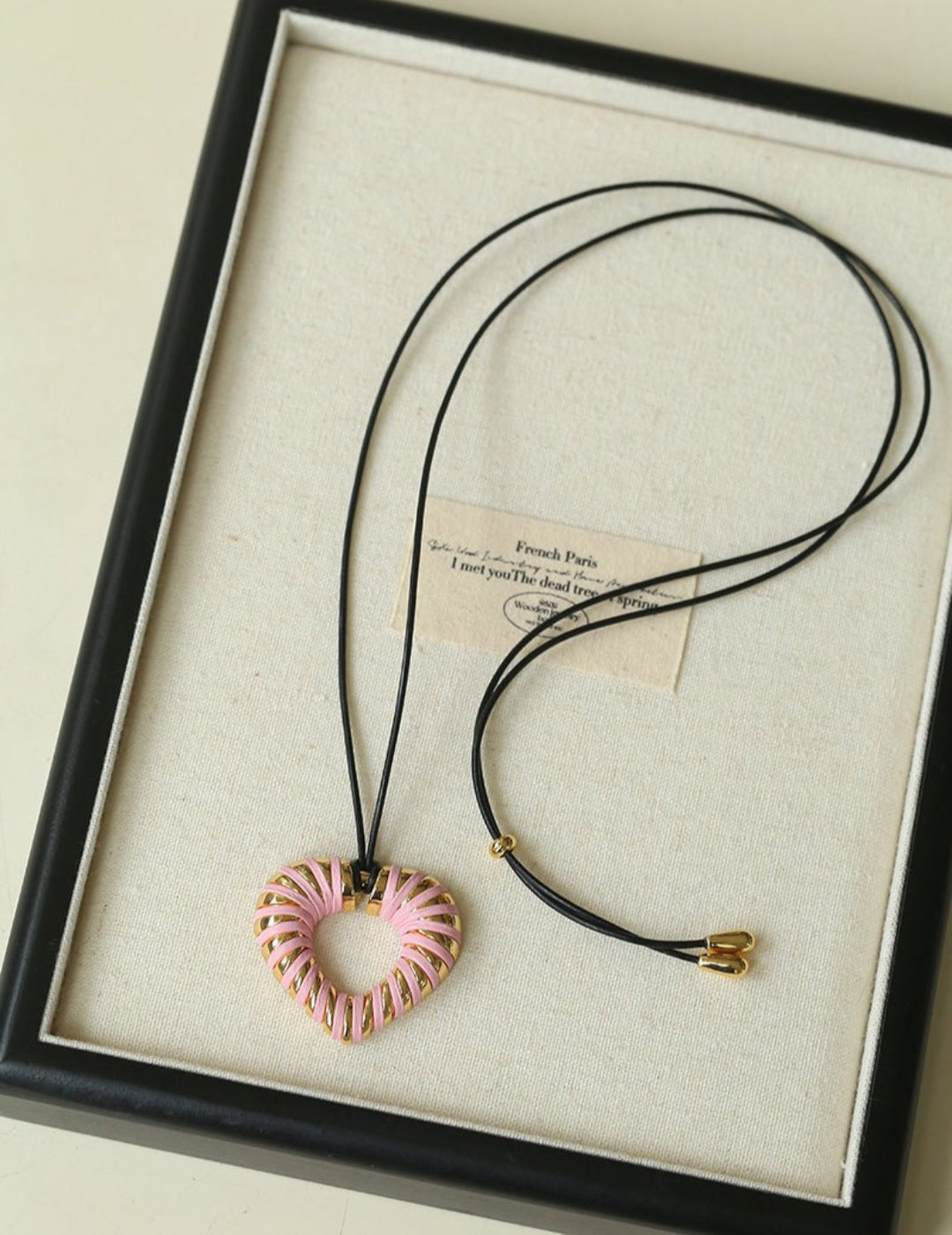 Valentine's Day Pink Woven Heart Pendant Necklace gembea jewelry