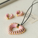 Valentine's Day Pink Woven Heart Pendant Necklace gembea jewelry