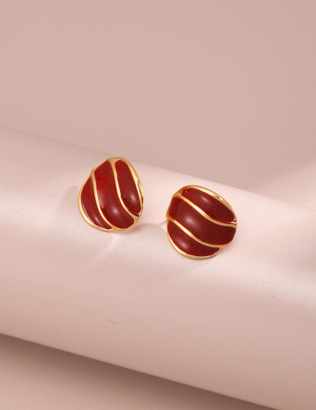 Valentine's Day Red Drop Glaze Enamel Stud Earrings - Gembea Jewelry