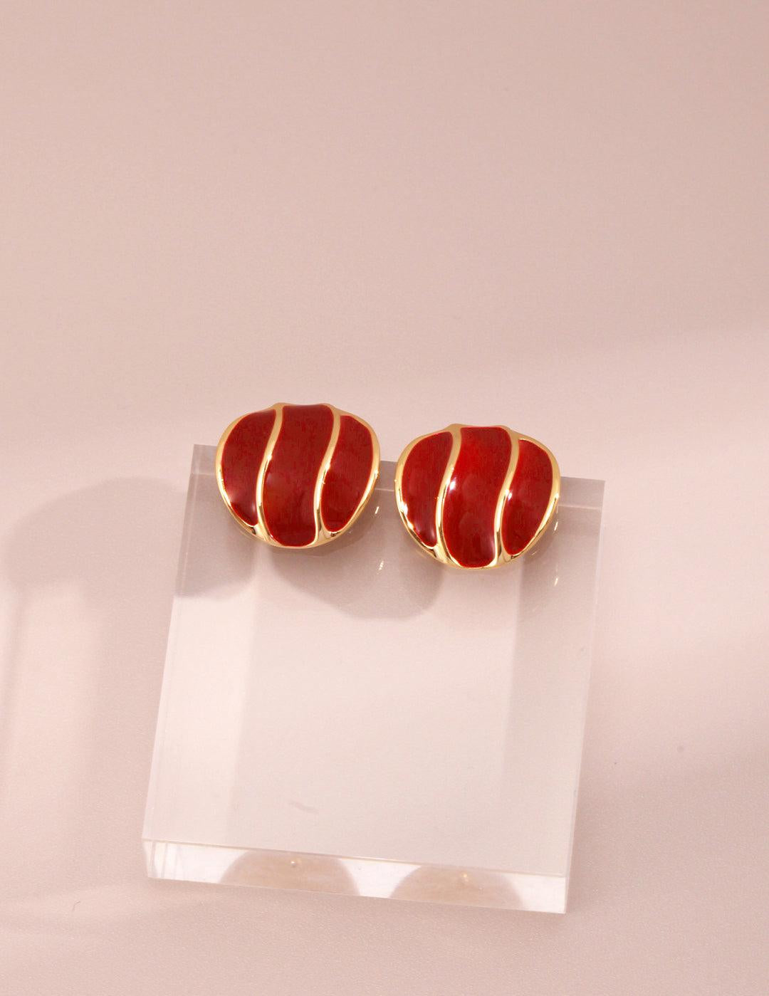 Valentine's Day Red Drop Glaze Enamel Stud Earrings - Gembea Jewelry