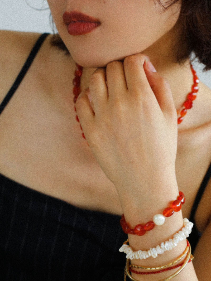 Vantage Red Agate Baroque Pearl Bracelet-Gembea Jewelry