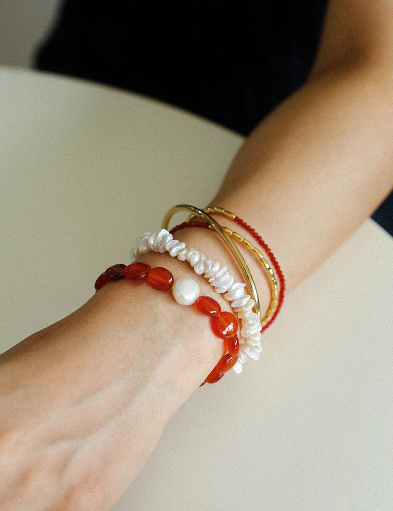 Vantage Red Agate Baroque Pearl Bracelet-Gembea Jewelry