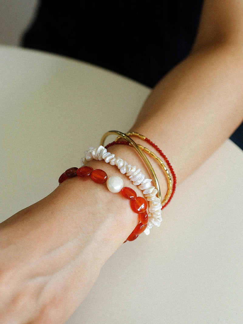 Vantage Red Agate Baroque Pearl Bracelet-Gembea Jewelry