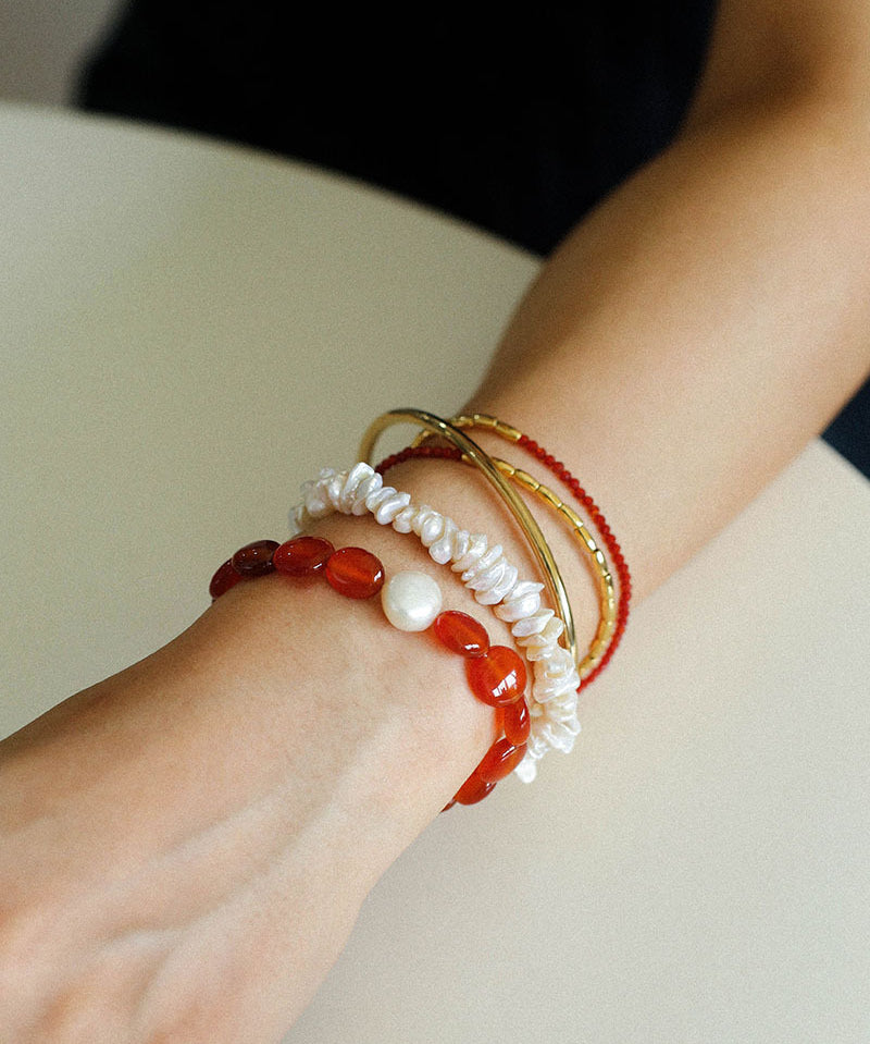 Vantage Red Agate Baroque Pearl Bracelet-Gembea Jewelry