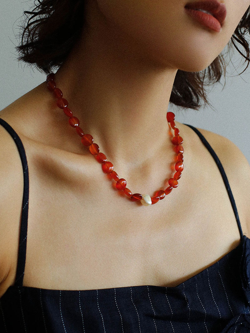 Vantage Red Agate Baroque Pearl Necklace-Gembea Jewelry