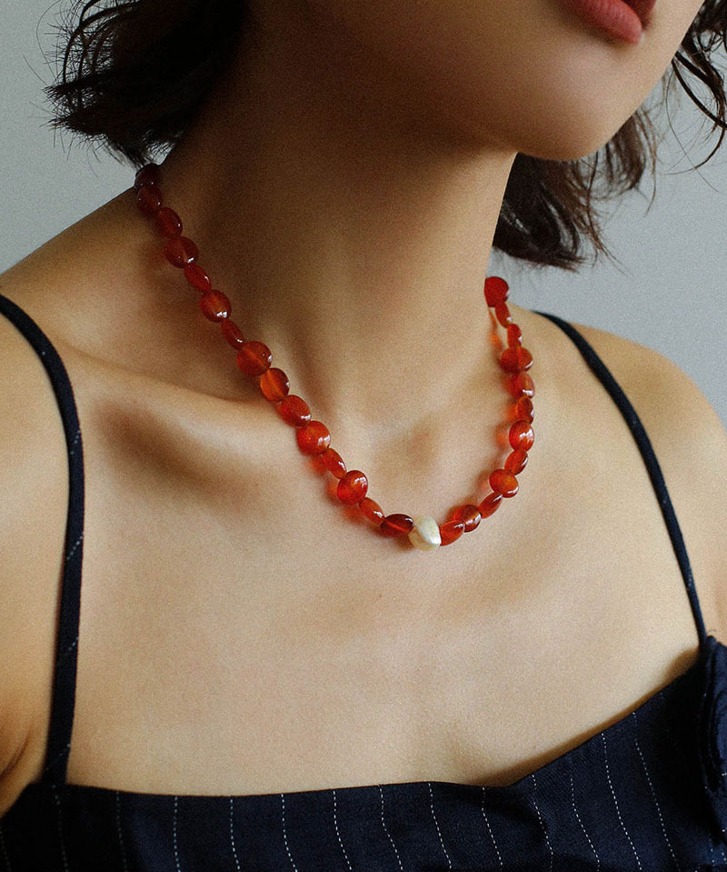 Vantage Red Agate Baroque Pearl Necklace-Gembea Jewelry