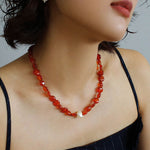 Vantage Red Agate Baroque Pearl Necklace-Gembea Jewelry