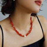 Vantage Red Agate Baroque Pearl Necklace-Gembea Jewelry