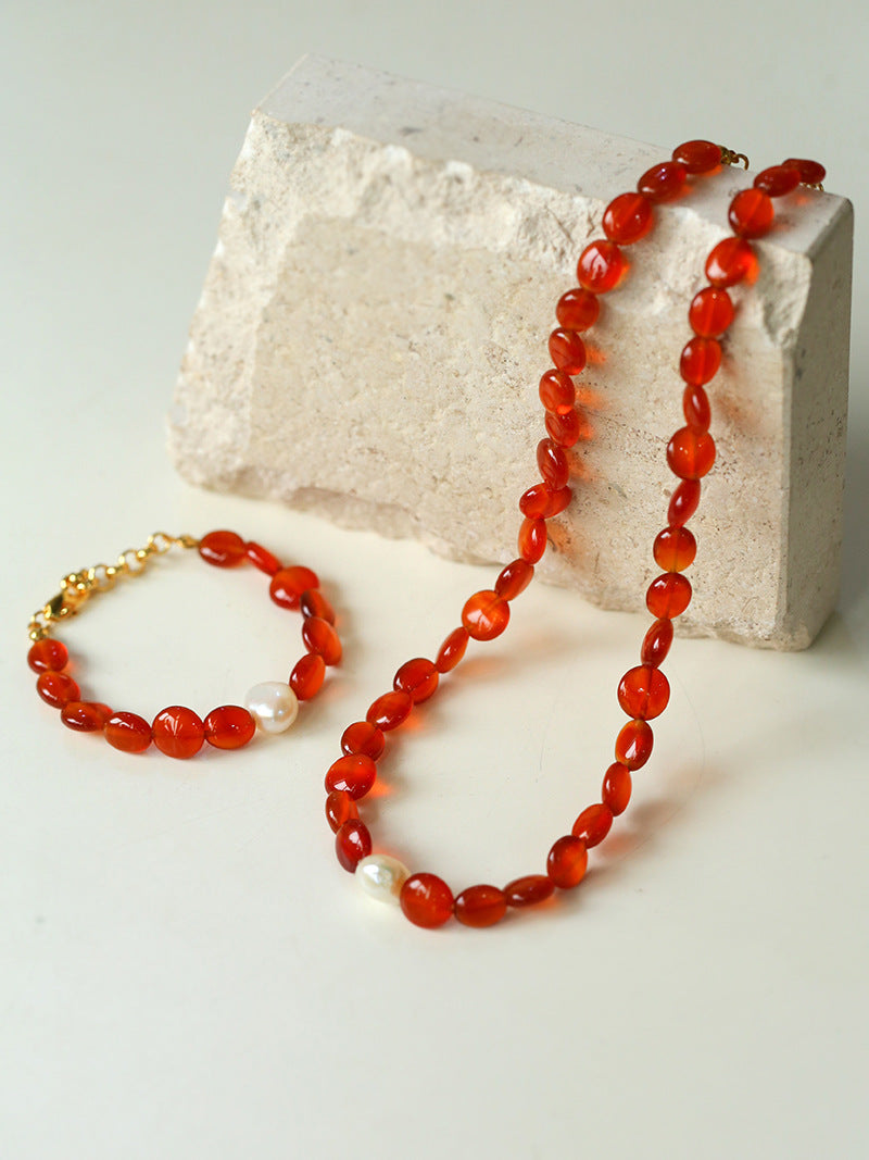 Vantage Red Agate Baroque Pearl Necklace-Gembea Jewelry