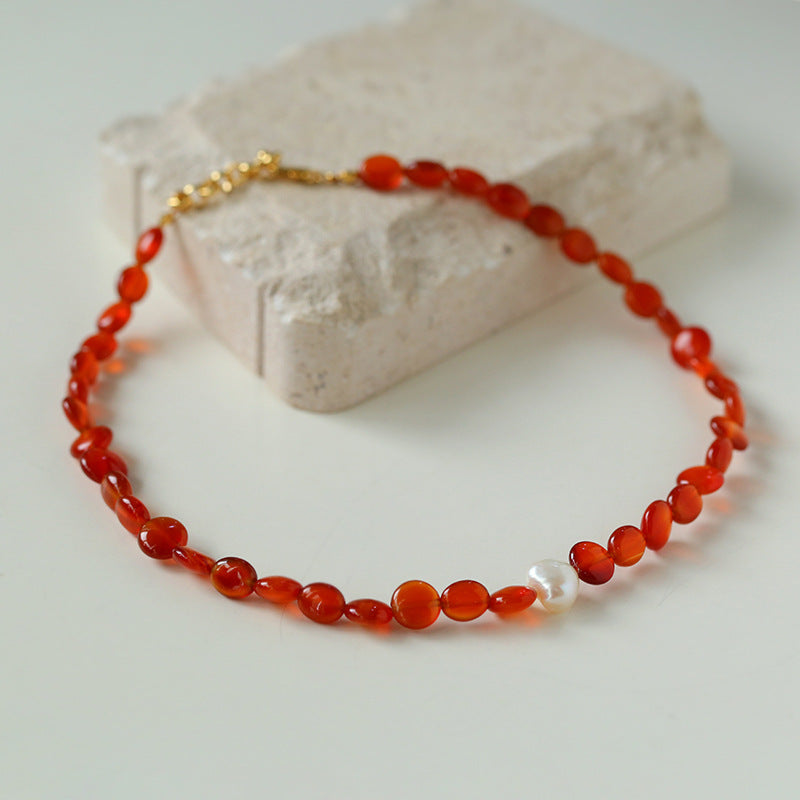 Vantage Red Agate Baroque Pearl Necklace-Gembea Jewelry